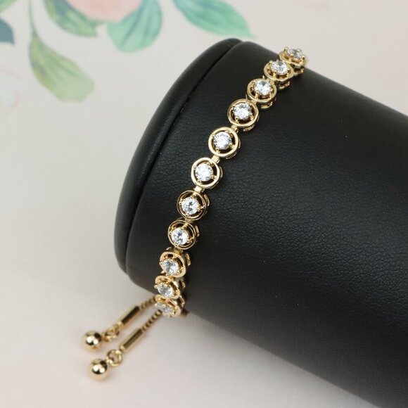 Elegant Rose Gold Adjustable Bracelet with Round Crystal Accents, XPAB0667 - Picture 1 of 12